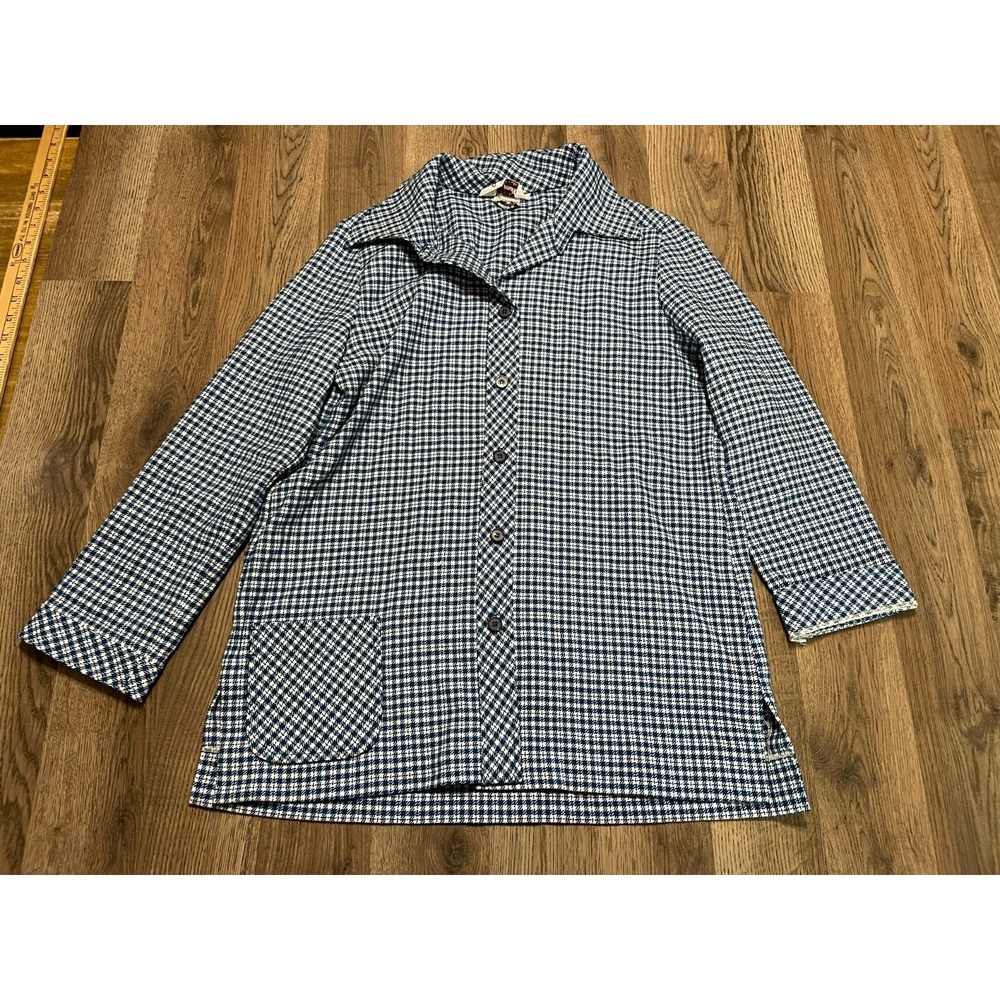 Haymaker Shirt, Women's Size 14, Blue White, Houndstooth, Button Up, Long Sleeve